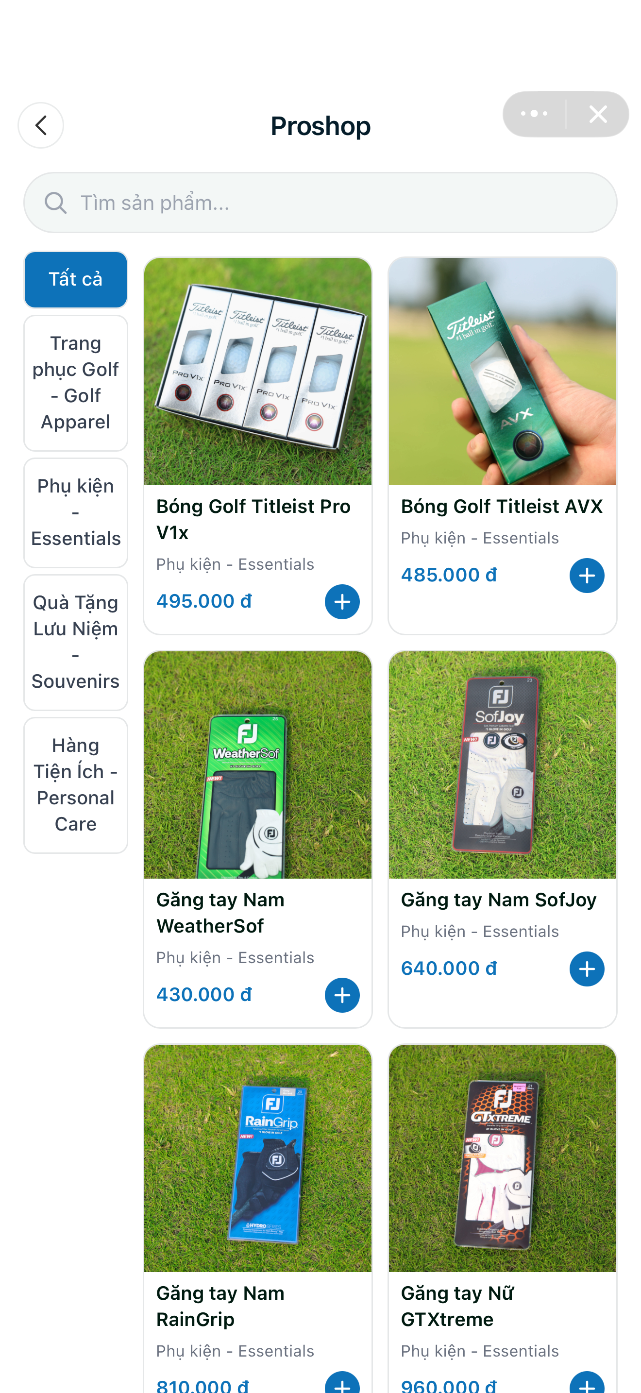 Giao diện Proshop trên Zalo Mini App Blue Diamond