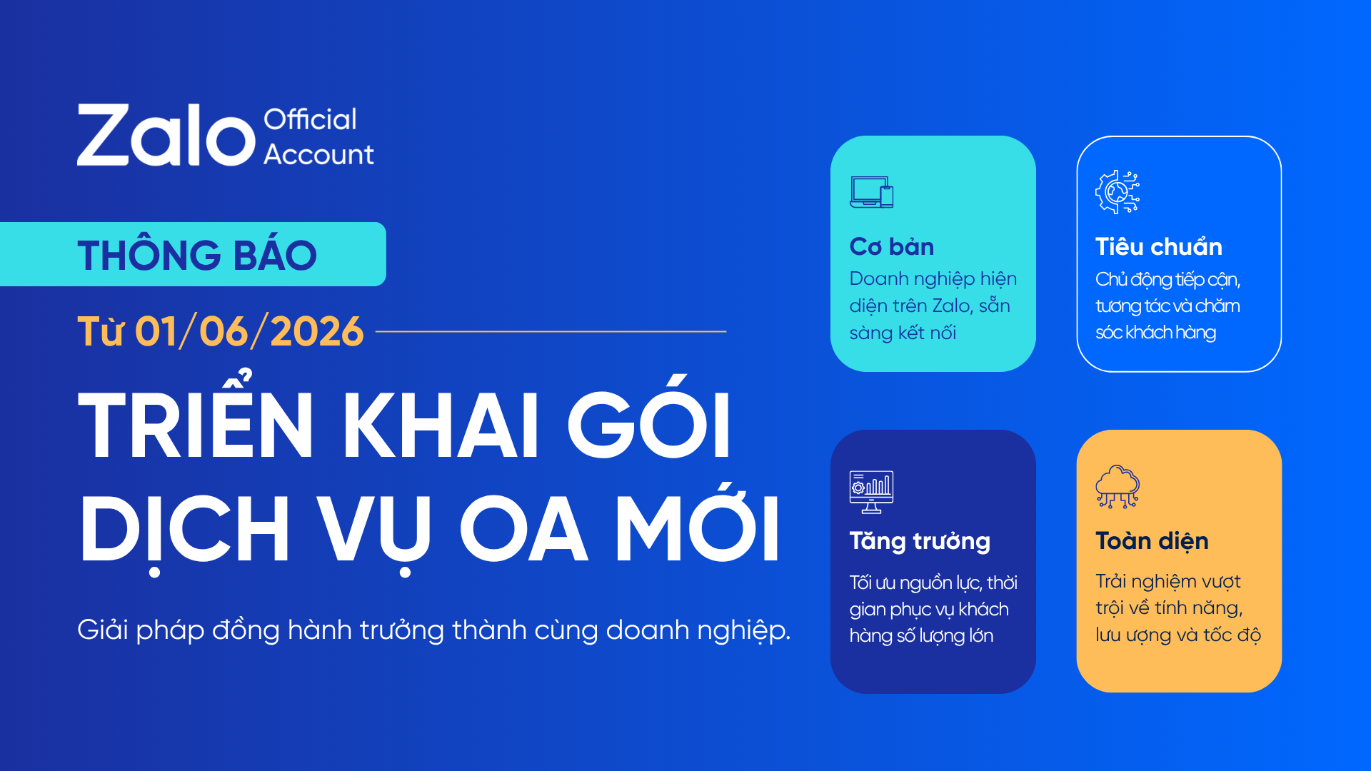 Zalo OA Triển Khai 4 Gói Dịch Vụ Mới Từ 01/06/2026